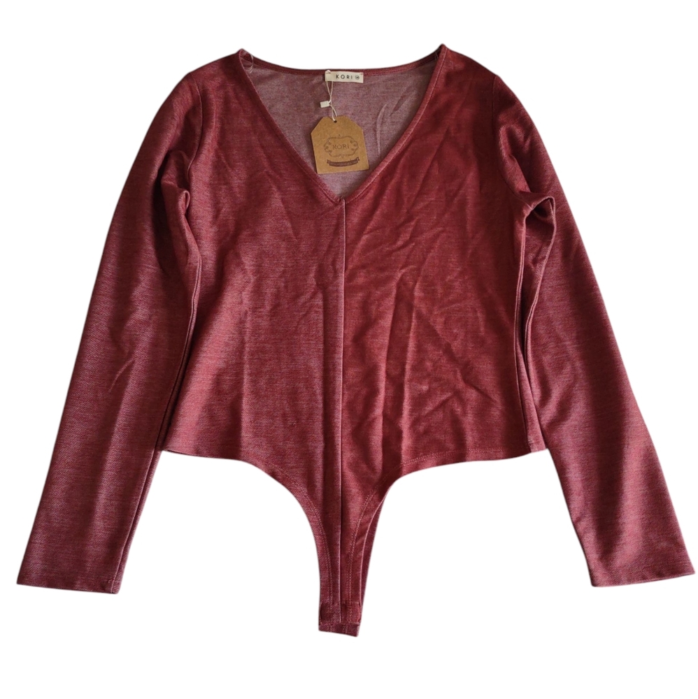 Kori Medium Red V-Neck Bodysuit